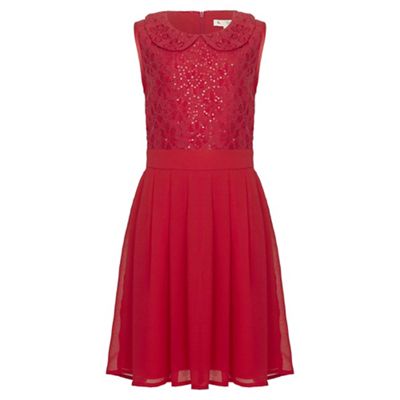 red Sequin Collar Party Dress